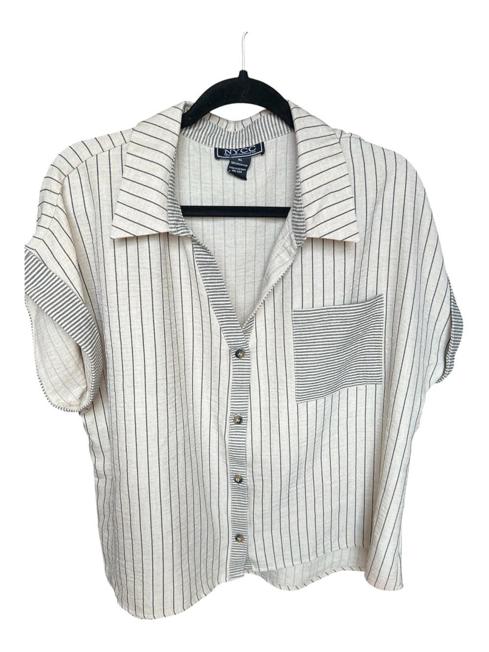 NYCC Cream Striped Short-Sleeve Button-Down Camp Shirt